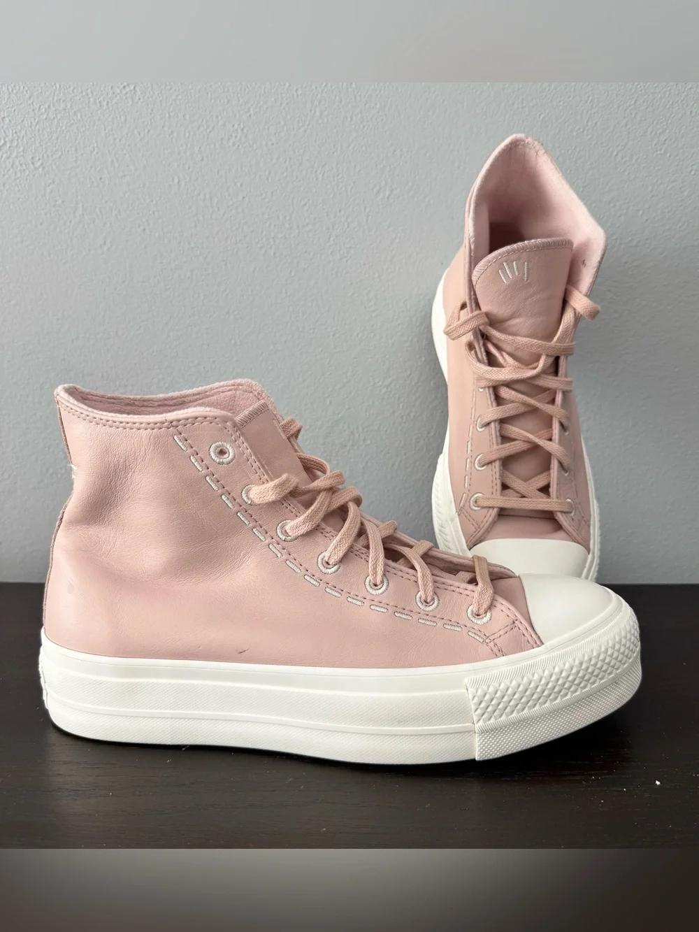 Converse Chuck Taylor Lift Platform High Top Bold Stitch Pink Sage Leather Sz 9 - Picture 2 of 9